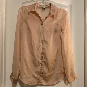 Peach button down sheer blouse shirt